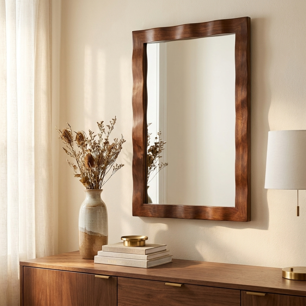 Farmhouse Solid Wood-Framed Wall Mirror, Rustic Rectangular Vanity Mirror, 41.5 x 28 in. for Bathroom styled in a room
