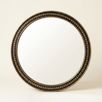 Vintage Round Wall Mirror, Gold Beaded Frame, for Living Room