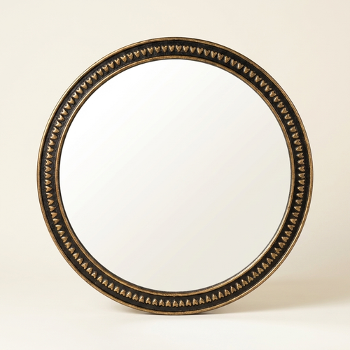 Vintage Round Wall Mirror, Gold Beaded Frame, for Living Room