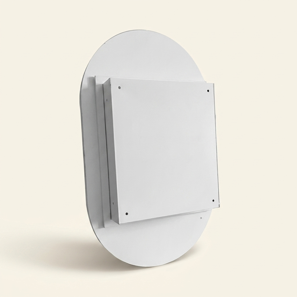 Oval Recessed Medicine Cabinet with Mirror, Metal Frame, White, 20x34 in., for Bathroom