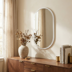 Oval Recessed Medicine Cabinet with Mirror, Metal Frame, White, 20x34 in., for Bathroom styled in a room