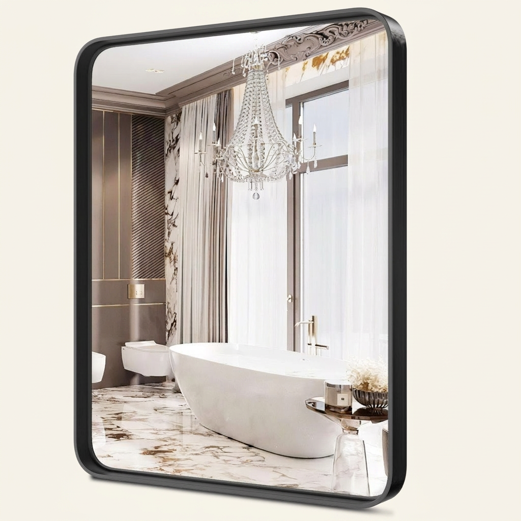 Rectangular Metal Framed Wall Mirror, Gold and Silver Frame, 22x30 and 24x36 in., for Bathroom
