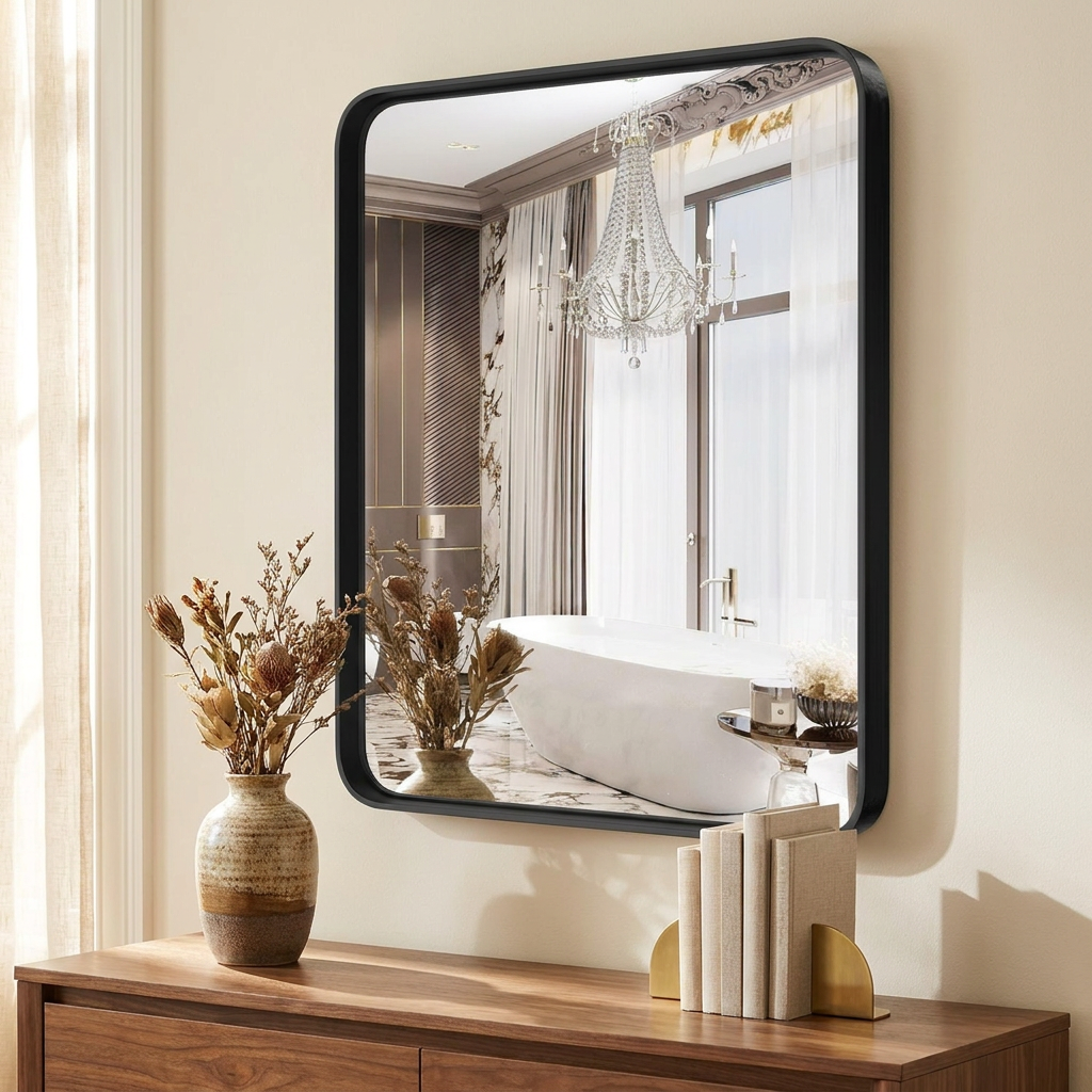 Rectangular Metal Framed Wall Mirror, Gold and Silver Frame, 22x30 and 24x36 in., for Bathroom styled in a room
