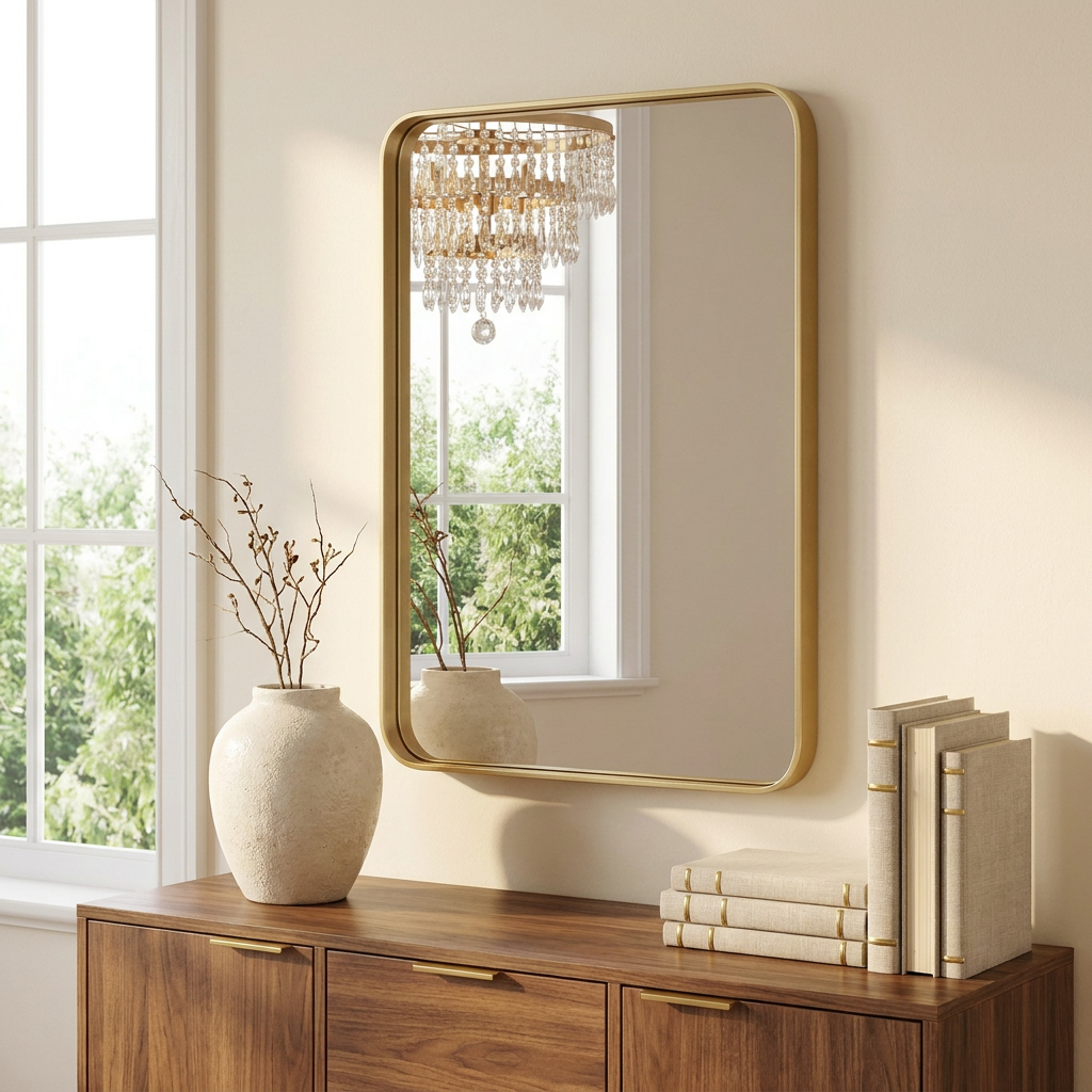 Rectangular Metal Framed Wall Mirror, Black, Silver and Gold, 16x20 and 20x28 in., for Bathroom styled in a room