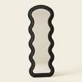 Wavy Full-Length Floor Mirror with Stand, Flannel Black Frame, for Bedroom