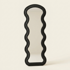 Wavy Full-Length Floor Mirror with Stand, Flannel Black Frame, for Bedroom