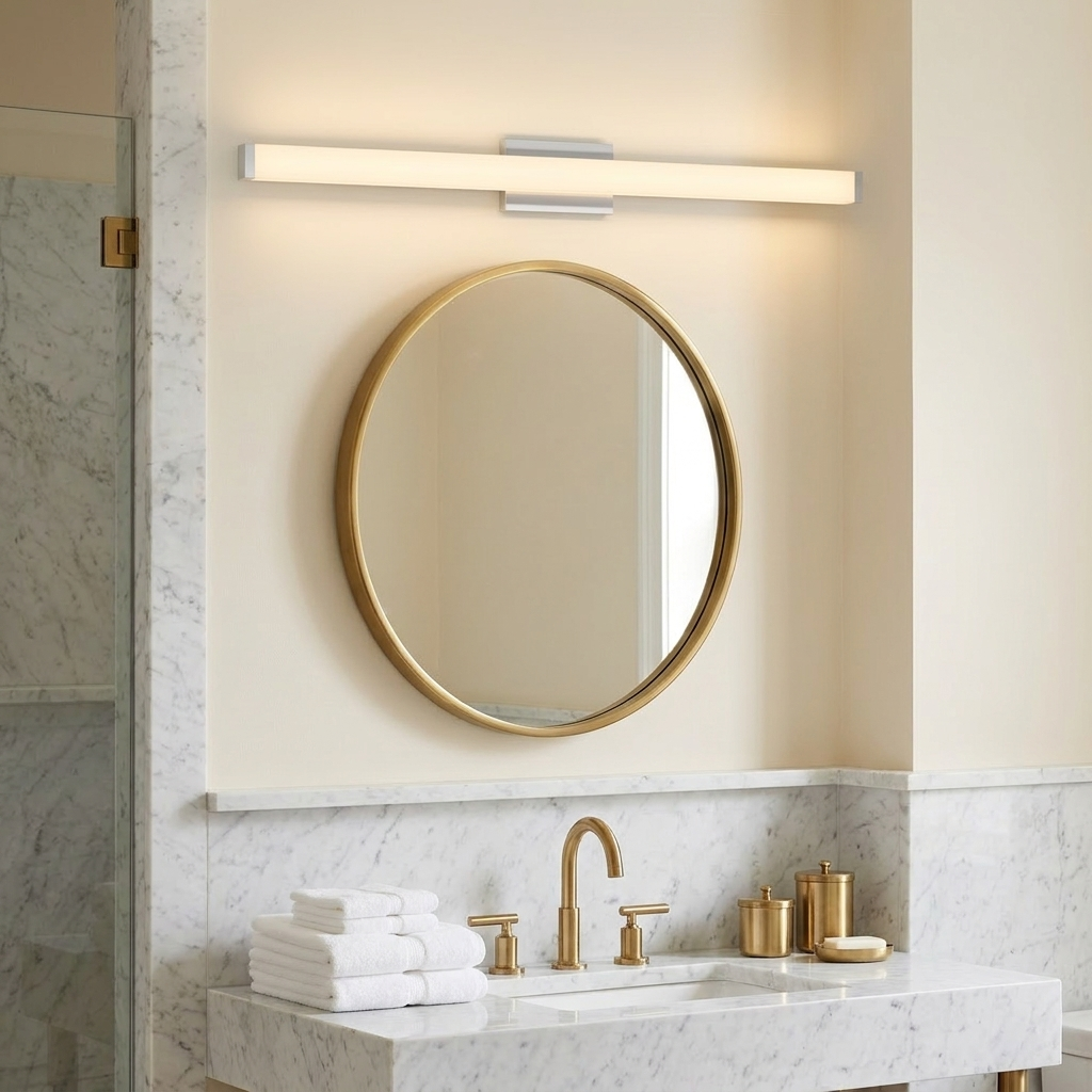 Square LED Bathroom Vanity Light, Brushed Nickel, 6000K Cool White, 41 in. 24W, for Mirror styled in a room