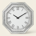 Octagonal Mirrored Wall Clock, Artificial Gemstone Accents, Silver, for Living Room