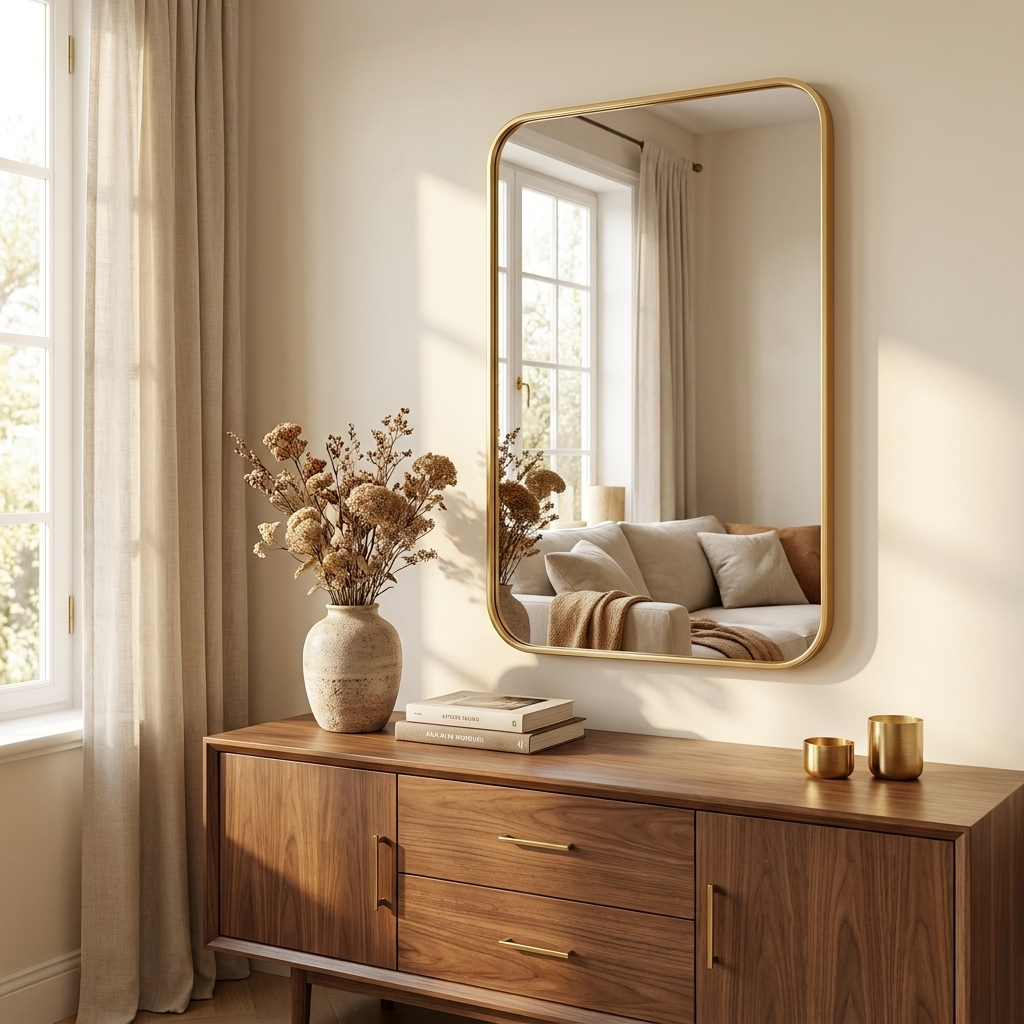 Rectangular Metal Frame Wall Mirror, Thin Border, Black or Gold, Multiple Sizes for Bathroom styled in a room