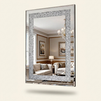 Crystal Crush Diamond Rectangular Wall Mirror, Beveled Glass, Silver, 36 x 24 in. for Living Room