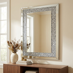 Crystal Crush Diamond Rectangular Wall Mirror, Beveled Glass, Silver, 36 x 24 in. for Living Room styled in a room