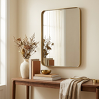 Rectangular Metal Frame Wall Mirror, Wide Border, Black, Silver or Gold, 24 x 40 or 30 x 30 in. styled in a room