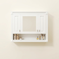 Wall-Mounted Bathroom Medicine Cabinet with Mirror, Open Shelf, Over-Toilet Storage, White, 35 in.