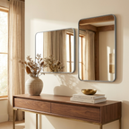 Rectangular Metal Frame Bathroom Wall Mirror, Slim Border, Silver or Gold, 22 x 30 in. styled in a room