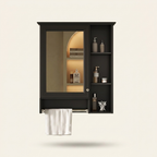 3-in-1 Bathroom Mirror Cabinet, Wall-Mounted Medicine Cabinet with Adjustable Shelf and Towel Bar, Black, 24 in.