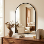 Arched Metal Frame Bathroom Wall Mirror, Slim Border, Black, 30 x 36 in. for Vanity styled in a room