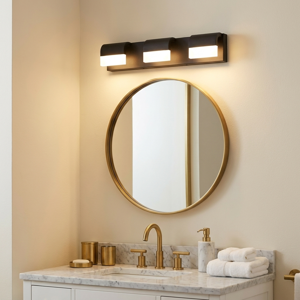 Contemporary LED Vanity Light Fixture, Acrylic Shade, Bathroom Wall Light Over Mirror styled in a room