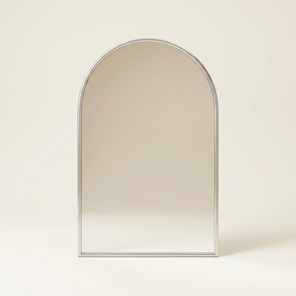 Arched Metal Frame Bathroom Wall Mirror — Brushed Silver
