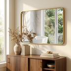 Rectangular Metal Frame Wall Mirror, Full-Length Border, Black, Silver or Gold, 32 x 40 or 32 x 48 in. styled in a room