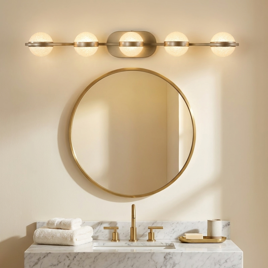 Modern 5-Light Bathroom Vanity Light Fixture, Wall-Mounted Over Mirror, for Powder Room styled in a room