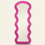 Full-Length Wavy Floor Mirror, Flannel-Wrapped Frame, Rose, for Bedroom