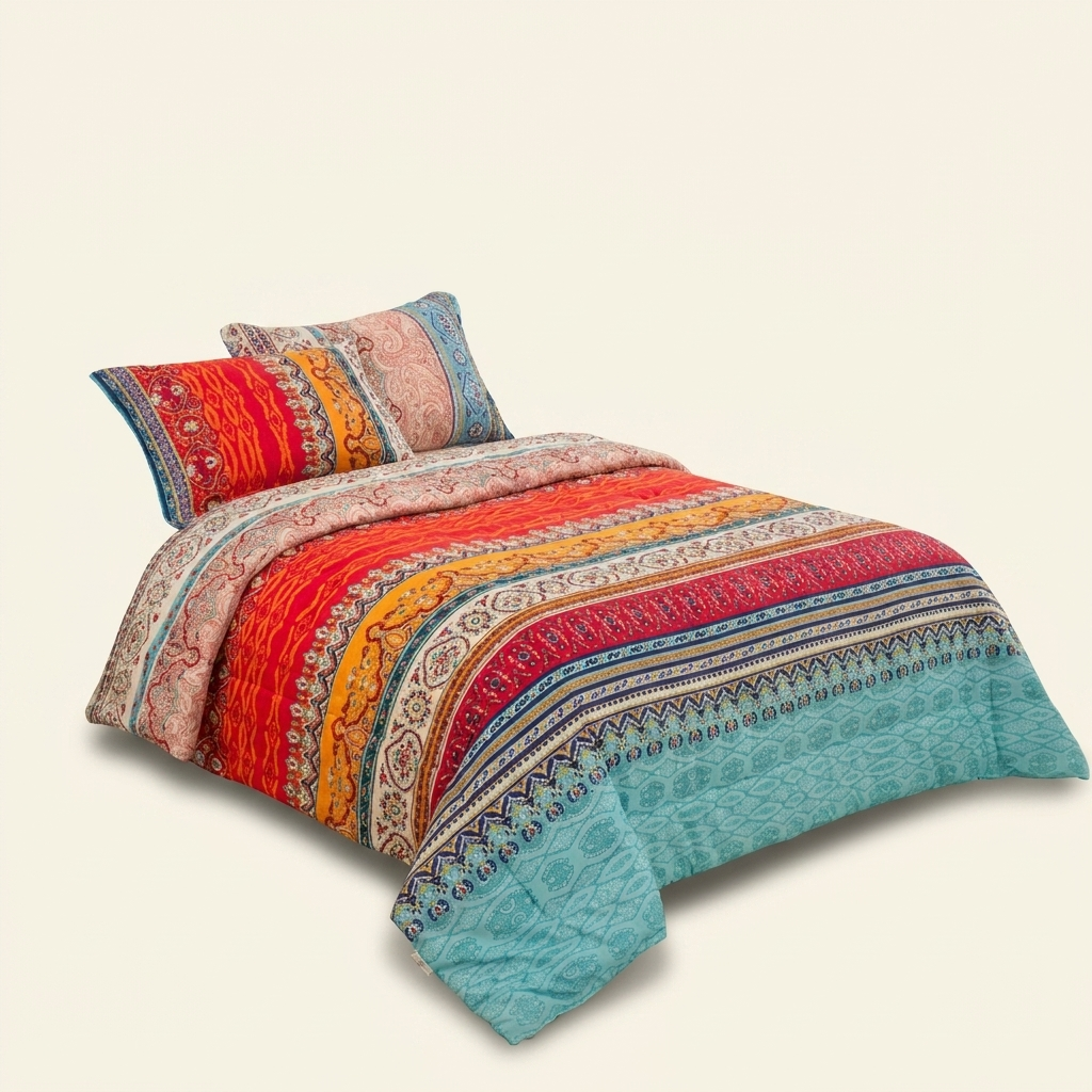 Boho Twin Duvet Cover Set, Duvet Cover and Pillowcase, Red, Set of 2 for Bedroom