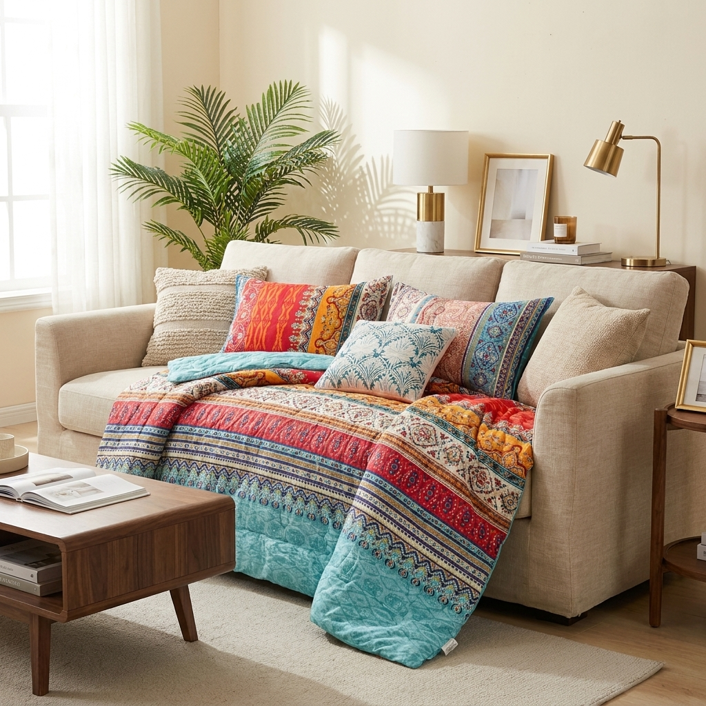 Boho Twin Duvet Cover Set, Duvet Cover and Pillowcase, Red, Set of 2 for Bedroom styled in a room