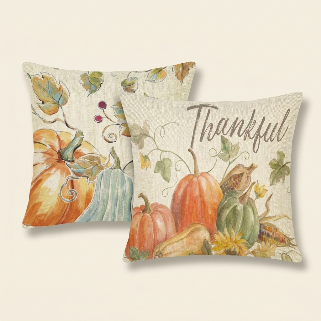 Thanksgiving Throw Pillow Covers, Fall Holiday Decor, Set of 4 for Living Room Sofa