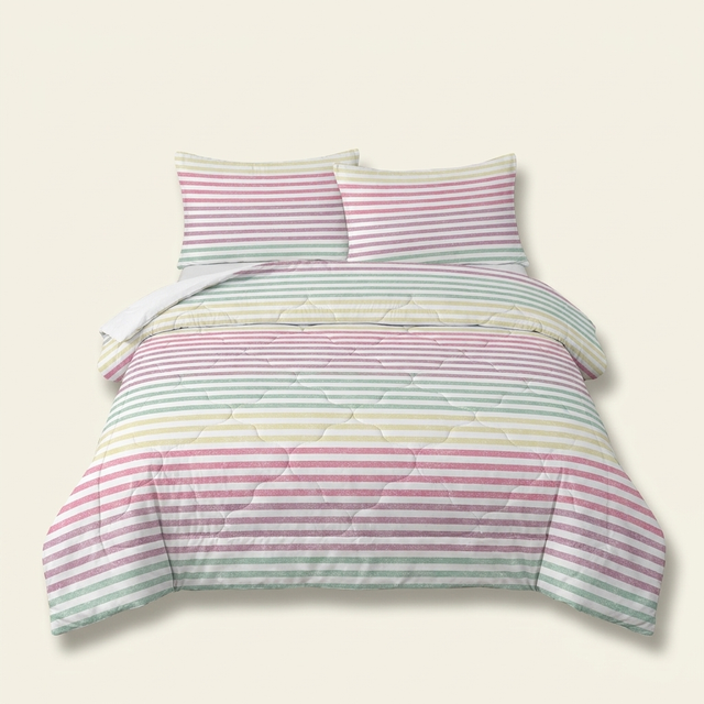 Striped Comforter Set, Stylish Printed Bedding, Pink, for Bedroom