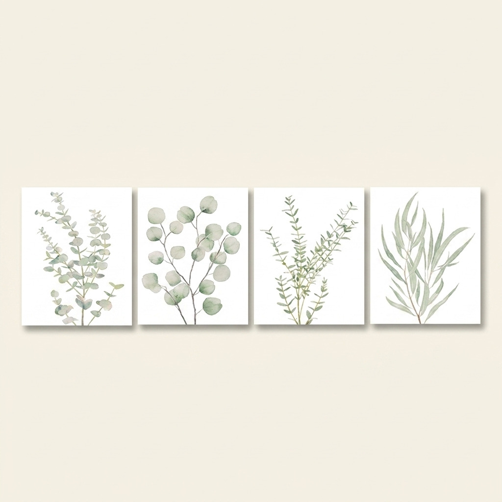 Botanical Plant Canvas Wall Art, Framed Boho Minimalist Prints, 8x10 in, Set of 4 for Bathroom