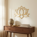 Large Modern Lotus Metal Wall Art, Handcrafted Floral Decor, for Living Room styled in a room