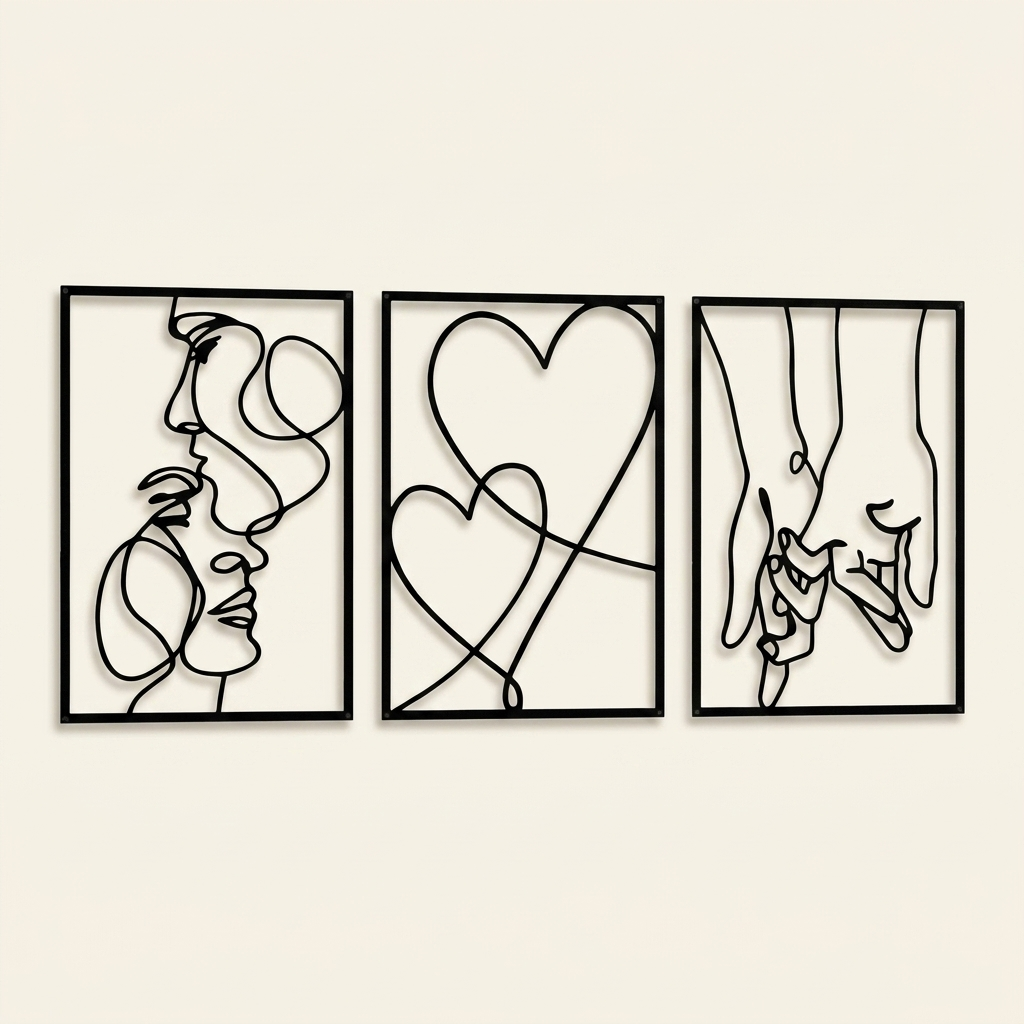 Minimalist Metal Wall Art Set, Romantic Couple Silhouette Design, Set of 3 for Living Room