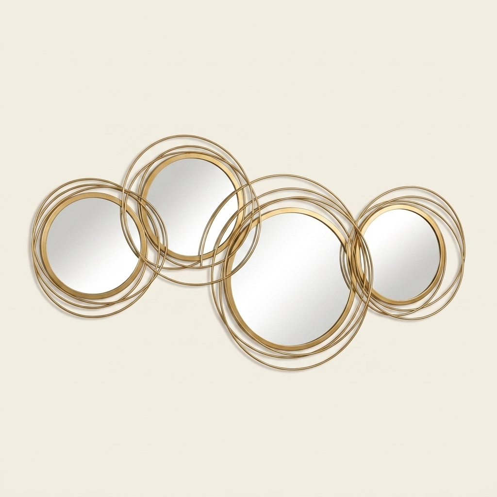Round Metal Wall Mirror, Asymmetrical Gold Frame, 42 in for Living Room Entryway