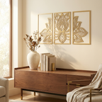 Handmade Metal Lotus Mandala Wall Art, Boho Zen Decor, Gold for Living Room styled in a room