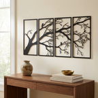 Iron Branch and Bird Wall Art, 4-Panel Silhouette Set, for Living Room styled in a room