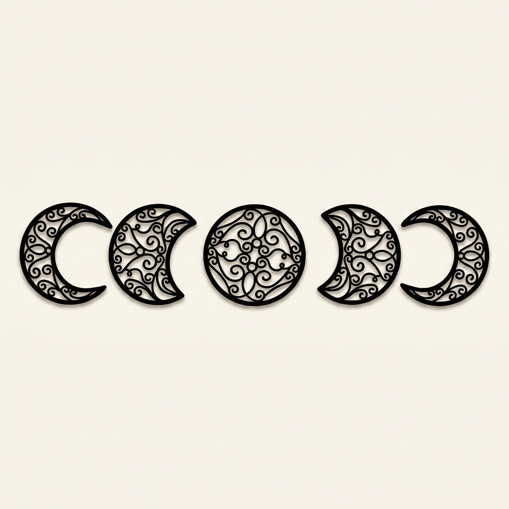 Wrought Iron Crescent Moon Wall Art, Metal Wall Decor, Set of 5, for Living Room