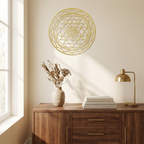 Sacred Geometry Metal Wall Art, Yantra Mandala Design, Wrought Iron, for Living Room styled in a room