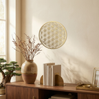 Boho Zen Lotus Metal Wall Art, Floral Hanging, Wrought Iron, for Living Room styled in a room