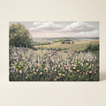 Vintage Framed Canvas Wall Art, Floral Meadow Landscape Print, Green and Ivory, for Living Room