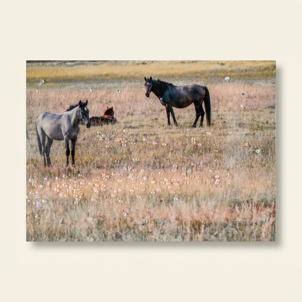 Farmhouse Horse Framed Wall Art, Country Western Wood Painting, Denim Brown, for Living Room