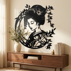 Vintage Japanese Zen Garden Iron Wall Art, Outdoor Metal Decor, for Patio styled in a room