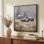 Farmhouse Vintage Truck Canvas Wall Art, Country Barn Print, White, for Living Room styled in a room
