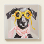 Contemporary Puppy Canvas Wall Art, Graphic Print, Pink and Black, for Living Room