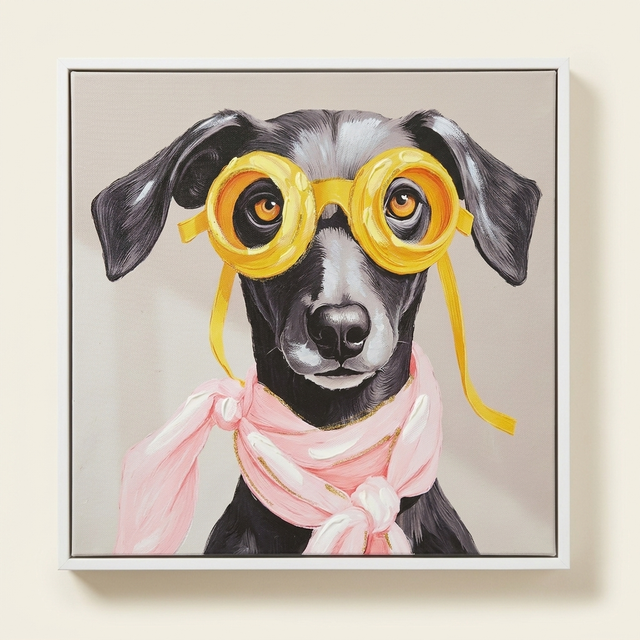 Contemporary Puppy Canvas Wall Art, Graphic Print, Pink and Black, for Living Room