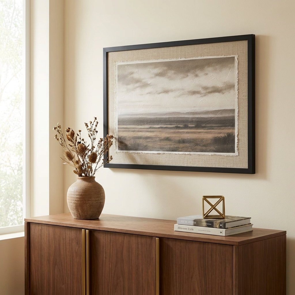 Vintage Framed Canvas Wall Art, Wilderness Landscape Print, 20 x 28 in., for Living Room styled in a room