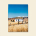 Farmhouse Framed Canvas Wall Art, White House Countryside Print, Natural and Blue, for Living Room
