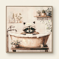 Funny Raccoon Canvas Wall Art, Raccoon in Bathtub Print, Black and White, for Bathroom