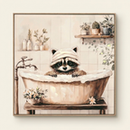 Funny Raccoon Canvas Wall Art, Raccoon in Bathtub Print, Black and White, for Bathroom