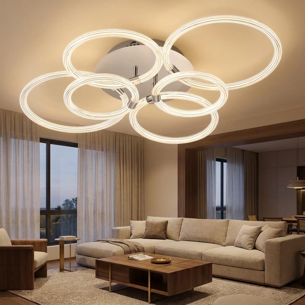 Modern Chrome 6-Light LED Flush Mount Ceiling Light, Acrylic Shade, 23.6 in. styled in a room
