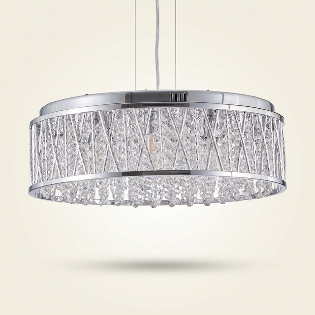 Silver Clear Crystal Chandelier, Aluminum & Iron Round Ceiling Light, 19 in.
